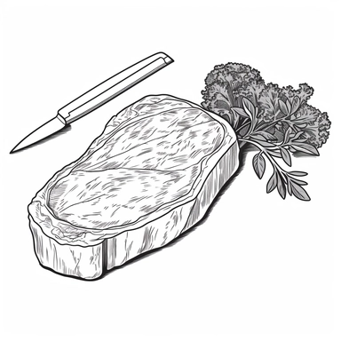 realistic outline illustration of the beef stake, black and white clipart coloring page
