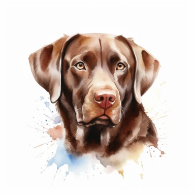 a chocolate Labrador Retriever dog, 3/4 head shot, high quality, 4K, watercolor, clipart, white background