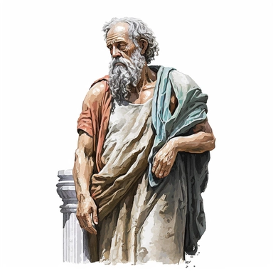 a wise and ultra realistic hellenistic old man with watercolor effect,full body,ultra realistic,ancient greece vibe,white background,suitable for digital clipart,hellenistic scene,ancient greece,vibrantly colors,greek columns