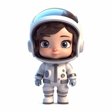 cute semi-realistic 3d little girl astronaut clipart, isolated on white background