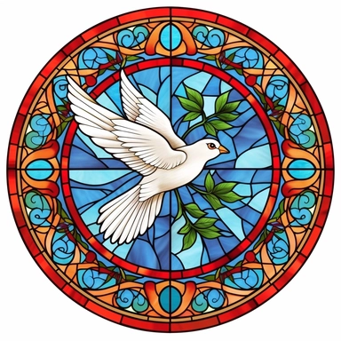 Stained Glass White Dove in the shape of a circle PNG Clipart
