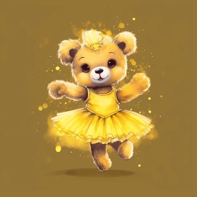 Adorable cute fantasy Teddy bear dressed like a Romantic ballerina, wearing yellow tutu, nursery art, clipart image, lineart image, solid background, high contrast with background , very detailed, 8k