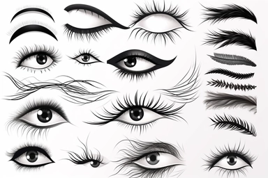 real eyelashes on a white background in silhouette style white background, fake eyelashes svg clipart, negative space + Sharp + realistic, photo realistic, cinematic, symmetrical, high detail,