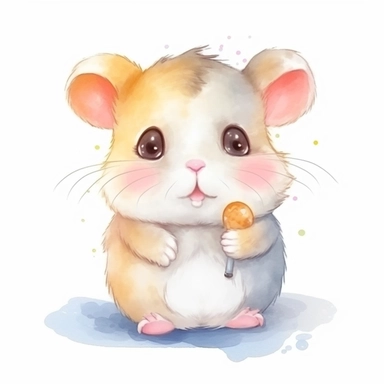 watercolor adorable kawaii baby hamster character kawaii, isolated, kawaii,digital art,detailed, concept,art,8k,hd,on white background,clipart
