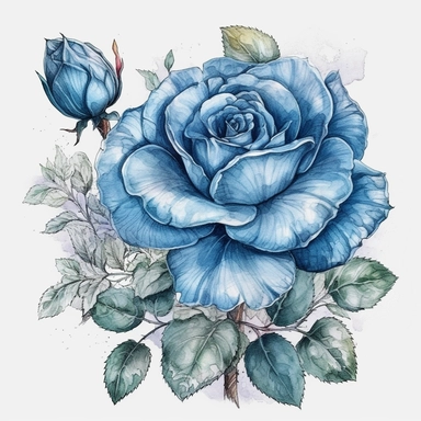 Blu Rose Cartoon, highly detailed, watercolor, clipart