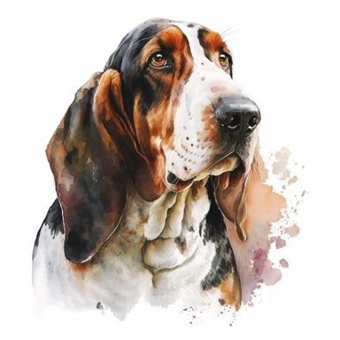 a watercolor painting of a Basset Hound, clipart, white background