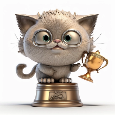 Cute pixar trophy cat, colourful illustration, high definition, 8k, very detailed, fine detail, sharp focus, illustration, white background, clipart