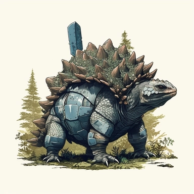 a dinosaur ankylosaurus with armored bony plates on its back and a club on its tail in the forest clip art