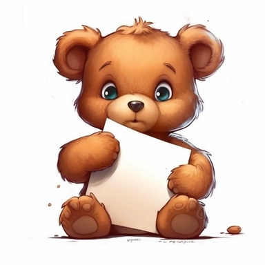 photo of very cute brown Teddy bear holding a blank piece of paper in its paws, clipart cartoon style, simple white background, vivid, digital art, 8k, high quality