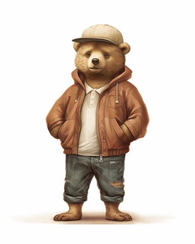 brown bear in a tracksuit ,wearing a hat ,cartoon, ,Cool, full body, Sublimation Clipart ,Cartoon,hyper realistic, intricate detail, illustration style,high solution, clipart, ,8k, style of Bohemian, style of Anna Süßbauer and Jon Klassen,vector, Vector, white background,Solid Background, Sharpness and clarity, masterpiece, trending on Artstation and Dribbble.--v 5.1
