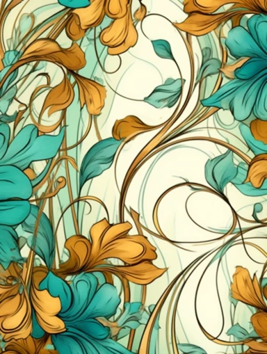fascia of amberwood, clipart, soft, flowing lines, elegant, Art nouveau, teal and amber color scheme, Alcohol ink watercolor, no background