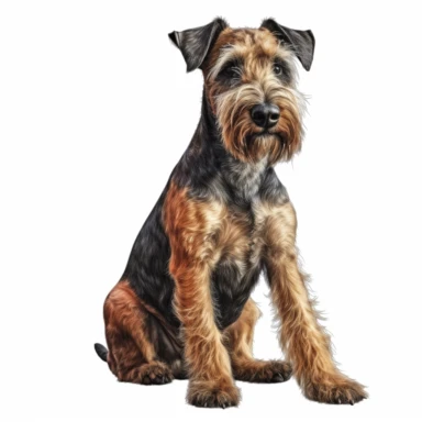 old English Terrier in the style of digital airbrushing sitting realistic yet stylized, digitally enhanced, clipart, 32k uhd, detailed crosshatching white background