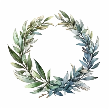 Fantasy Style Beautiful Laurel Wreath with watercolor effect,Bay leaves,suitable for digital clipart,white background,Mythologic Scene,Ancient rome fashion