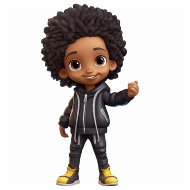 generate cute semi-realistic 3d adventurist black little non-binary kid clipart, isolated on white background