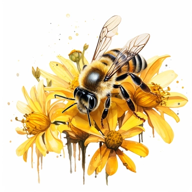 honey bee collecting resting on a flower clipart, on isolated white background, H