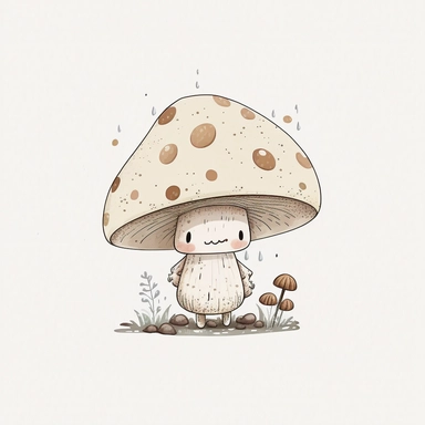 woodland mushroom, archive illustration, cute, white background, clipart
