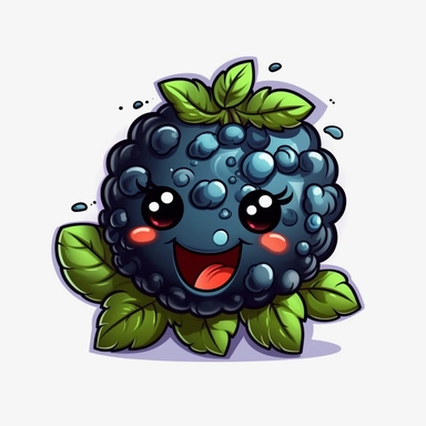 cute Blackberry, happy and smiling, bold line, clipart, sticker, white background, no shadow, 8k detail