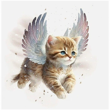 kitten with angel wings flying, cute, watercolor, white background, clipart
