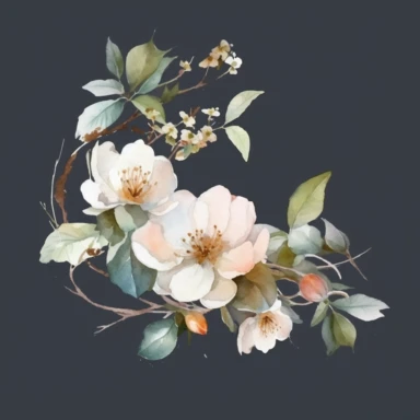 realistic watercolor weaths and branches and flower of june, clipart , art contest winner , masterpiece