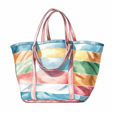 pastel watercolor beach bag clipart, highly detailed, isolated on a white background