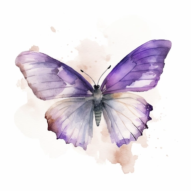 Watercolour fluttering butterfly in flight clipart, botanical sketch, no splash, purple violet, single sheet, 4k