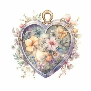 Fairy Floral Locket Heart Watercolor CLipart,Isolated,White Background