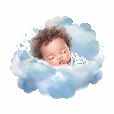 cute and adorable clipart of newborn baby sleeping on a cloud, different nationalities, clipart, watercolor, hq, clearly defined images--q2--v5--s1000