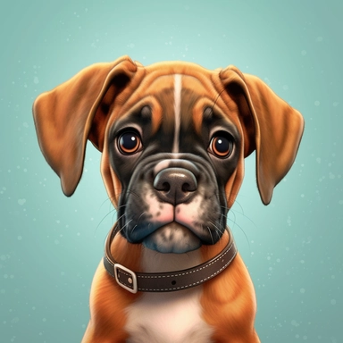 Boxer puppy, Closeup Portrait, Clipart, Digital art, kawaii, disney style, hyperdetailed, 1080p, Ultra-HD no background