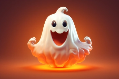 Cute ghost. Happy halloween ghosts characters, spooky expression creature. Funny scary magic demon with pumpkin, mystery creative nowaday vector clipart, realistic, full frame, very detailed