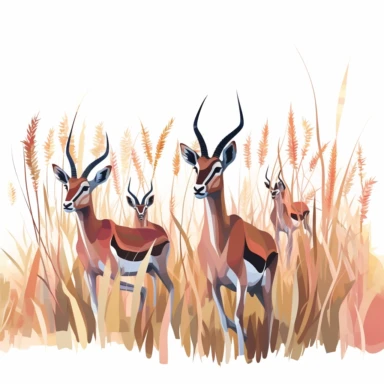 Gazelles, a herd, leaping through tall grass, vibrant colors, clipart, on a white background.