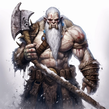 beautiful painted Thrall from World of Warcraft, war chief, full body , holding his orgrim doomhammer, paint art style, detail, clipart, white background, superrealistic, one of a kind