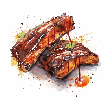clipart Tasty barbecued ribs with sticky glaze and grill marks, white background