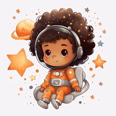 Clipart of super cute baby astronaut,black girl , stars, white background