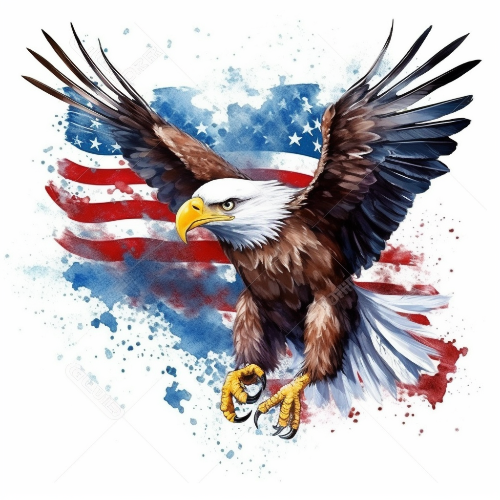 Cute Beautiful USA Patriotic Eagle Flying Flag Watercolor Sublimation ...