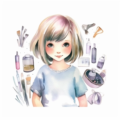 cute girl hairdresser, hair salon, watercolour Clipart white background