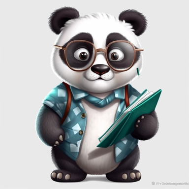 cute panda, teacher, happy and smiling, clipart, white background, no shadow