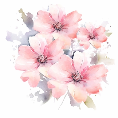 Serene watercolor depiction of pink flowers gently swaying in a summer breeze, portrayed from a top-down angle, with the composition inviting the viewer to embrace the carefree spirit of nature, the warmth of the sun, and the beauty of the fleeting moments that define our lives, clipart on a clean white background.