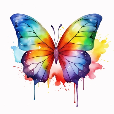Cute Beautiful rainbow Couple Butterfly Heart Watercolor Clipart,Cartoon, hyper realistic, intricate detail, illustration style,high solution,on the white background