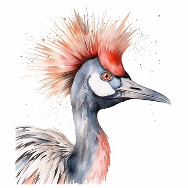 Watercolor Line Art, crowned crane clipart, hyper quality, realistic, on white background