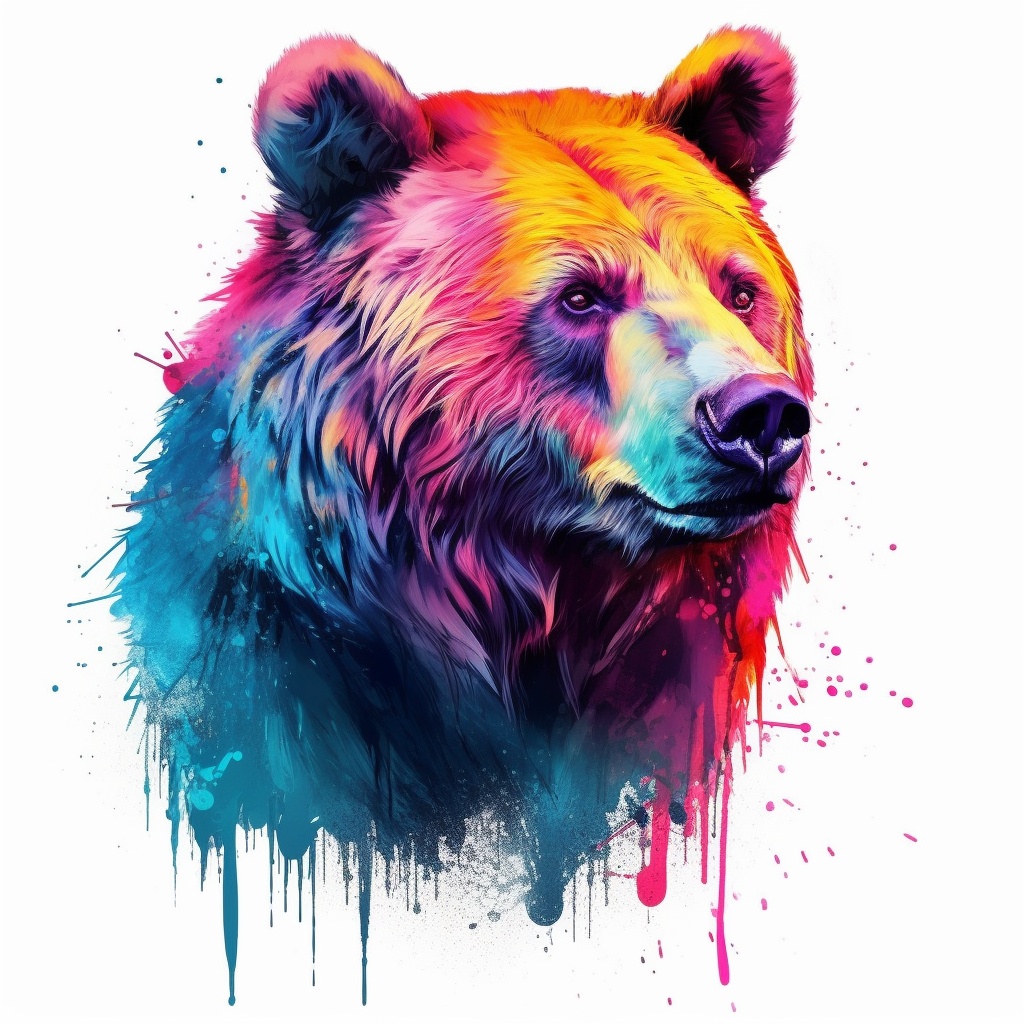 Detailed Illustration of Neon Grizzly Bear , beautiful, neon colors ...