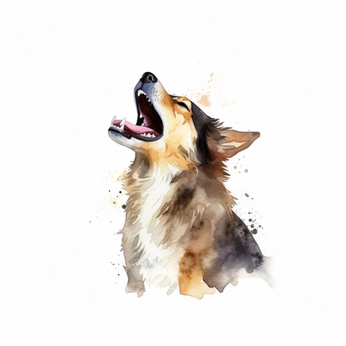 Watercolor dog barking clipart, white isolated background, space out, hd