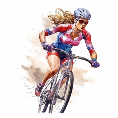 woman superhero on a gravel bike, hyperrealistic, clipart, white background, watercolor, hyperrealism, high detail, isolated elements
