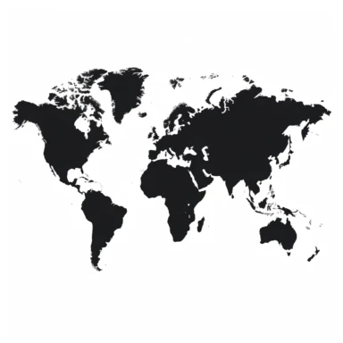 black world map graphic clipart in white background