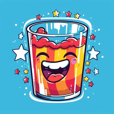 isolated flat clipart on a white background of a cute Fourth of July themed happy cartoon face glass of cola throwing up a rainbow with stars on a blue background and red horizontal stripes tshirt design graphic, in the style of daniel f. gerhartz, transcendent, nikon d850, art of burma, captures the essence of nature, in the style of organic forms and patterns, expansive skies, hyper-detailed illustrations, i can't believe how beautiful this is, lively colors