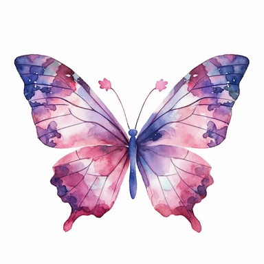 pink and purple watercolour butterfly clipart, vector image