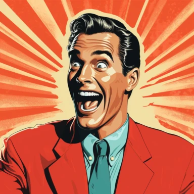 Vintage Retro Clipart. Lol, Man Laughing Out Loud red background