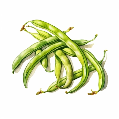 Green beans logo watercolor,simple Watercolor, hyper realistic, white background, white margins, 16k, ultra detailed clipart, cut out image, hand - drawn, whimsical manhwa style, ultra HD, sharp and clean art