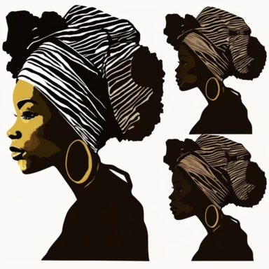 clipart, vector, nubian queen, head wrap scarf, sillhouette