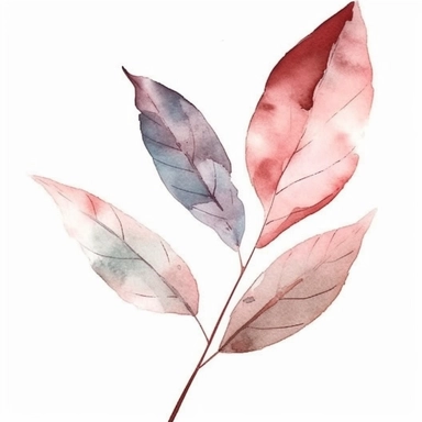 Single Leaf branch, white background, minimal, Dusty pink leaf - Watercolor Floral - Flower Clipart - Dusty pink - red, white - Wedding Clipart
