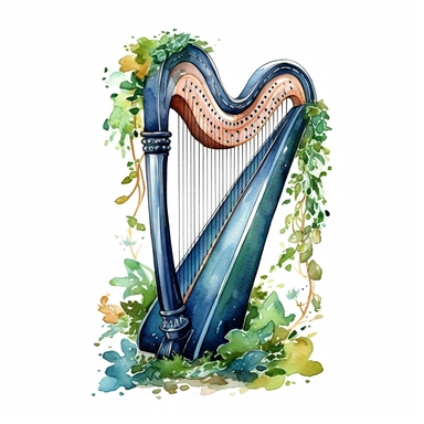 harp clipart in watercolor style